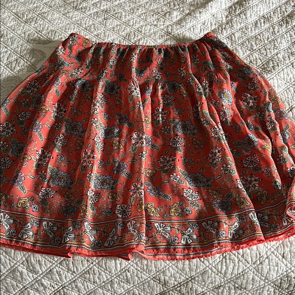 Max Studio Coral Floral Smocked Mini Skirt